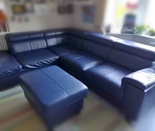 Blue faux leather - , corner
